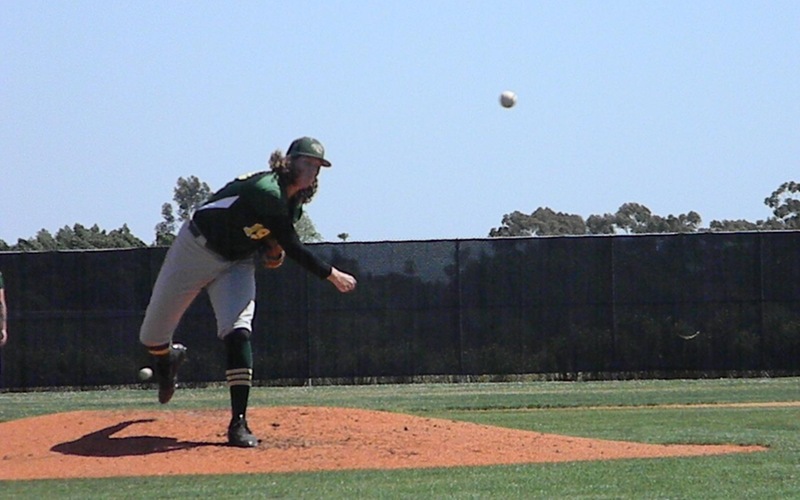 Kyle Dobyns against SD City (4/12/22).  Photo Courtesy of Grossmont College Sports Information.